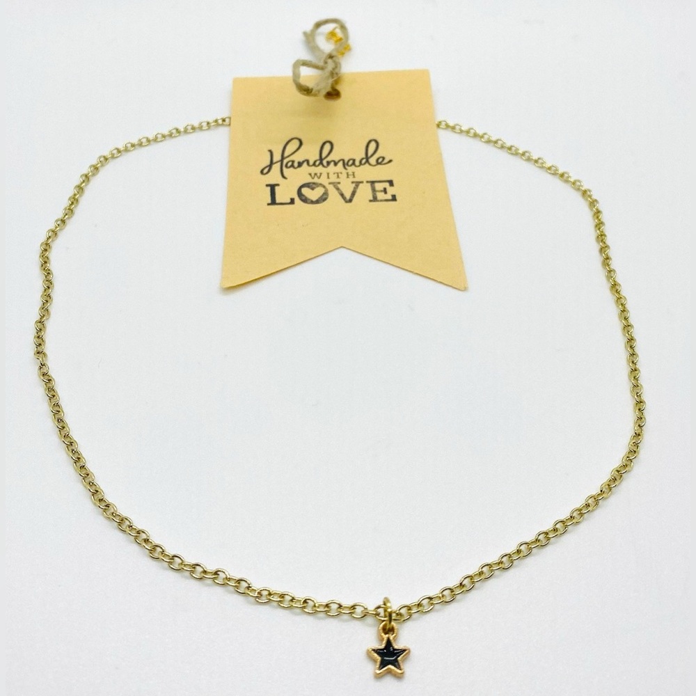 Black Enamel Star Charm Gold Chain Necklace Boho Eclectic Y2K Whimsigoth Preppy - Picture 6 of 7